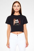 Marshmello Baskılı Crop Top Siyah Kadın Tişört