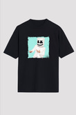 Marshmello Baskılı Unisex Oversize Siyah Tişört