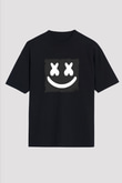 Marshmello Baskılı Unisex Oversize Siyah Tişört