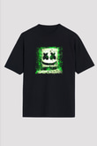 Marshmello Baskılı Unisex Oversize Siyah Tişört