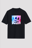 Marshmello Baskılı Unisex Oversize Siyah Tişört