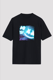 Marshmello Baskılı Unisex Oversize Siyah Tişört
