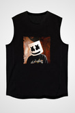 Marshmello Baskılı Unisex Siyah Kolsuz Tişört