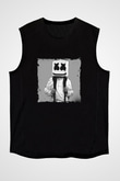 Marshmello Baskılı Unisex Siyah Kolsuz Tişört