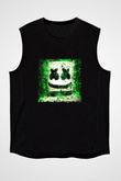 Marshmello Baskılı Unisex Siyah Kolsuz Tişört