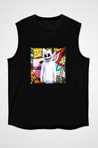 Marshmello Baskılı Unisex Siyah Kolsuz Tişört