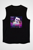 Marshmello Baskılı Unisex Siyah Kolsuz Tişört