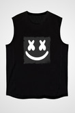 Marshmello Baskılı Unisex Siyah Kolsuz Tişört