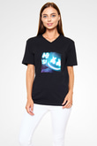 Marshmello Baskılı Unisex Siyah V Yaka Tişört