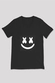 Marshmello Baskılı Unisex Siyah V Yaka Tişört