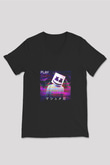 Marshmello Baskılı Unisex Siyah V Yaka Tişört