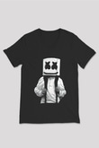 Marshmello Siyah Unisex V Yaka Tişört T-Shirt
