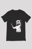Marshmello Siyah Unisex V Yaka Tişört T-Shirt