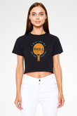 Masa Tenisi - Ping Pong Baskılı Crop Top Siyah Kadın Tişört - Tshirt