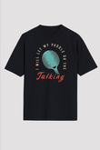 Masa Tenisi - Ping Pong Baskılı Unisex Siyah Oversize Tişört