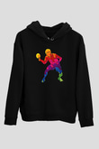Masa Tenisi - Ping Pong Baskılı Unisex Siyah Hoodie