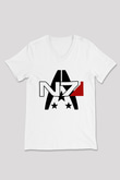 Mass Effect Beyaz Unisex V Yaka Tişört