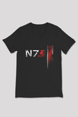 Mass Effect Siyah Unisex V Yaka Tişört T-Shirt