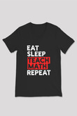 Matematik Öğretmeni Baskılı Unisex V Yaka Siyah Tİşört - Tshirt