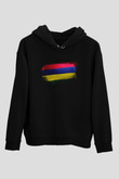 Mauritius Bayrağı Baskılı Unisex Siyah Kapüşonlu Sweatshirt