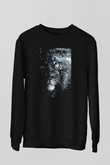 Mavi Gözlü Aslan Baskılı Unisex Siyah  Sweatshirt