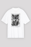 Mavi Gözlü Kurt Baskılı Unisex Beyaz Tshirt