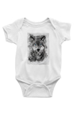Mavi Gözlü Kurt BaskılıBeyaz Tshirt Bebek Body - Zıbın