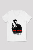 Max Payne Baskılı Beyaz Unisex V Yaka Tişört - Tshirt