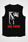 Max Payne Baskılı Unisex Siyah Kolsuz Tişört - Tshirt
