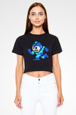 Mega Man Siyah Crop Top Tişört