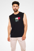 Meksika - Mexico Bayrağı Baskılı Unisex Siyah Kolsuz Tişört
