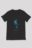 Melatonin Molekülü Baskılı Unisex V Yaka Siyah Tİşört - Tshirt