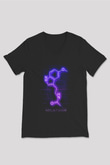 Melatonin Molekülü Neon Baskılı Unisex V Yaka Siyah Tİşört - Tshirt