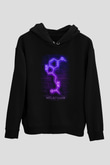 Melatonin Molekülü Neon Baskılı Unisex Siyah Kapüşonlu Sweatshirt