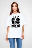 Melvins Baskılı Beyaz Unisex Oversize Tişört - Tshirt
