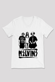 Melvins Baskılı Beyaz Unisex V Yaka Tişört - Tshirt