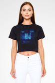 Mendelevyum Atom Numarası Baskılı Siyah Kadın Crop Top Tişört