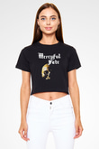 Mercyful Fate Baskılı Siyah Crop Top Kadın Tişört - Tshirt