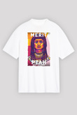 Merit Ptah Baskılı Unisex Oversize Beyaz Tişört - Tshirt