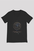 Merkür Çizim Baskılı Unisex V Yaka Siyah Tİşört - Tshirt