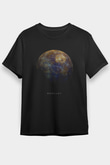 Merkür Gezegen Baskılı Unisex Siyah Tişört - Tshirt