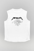 Metallica Baskılı Beyaz Unisex Kolsuz Tişört - Tshirt