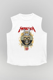 Metallica Baskılı Beyaz Unisex Kolsuz Tişört - Tshirt