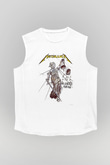 Metallica Baskılı Beyaz Unisex Kolsuz Tişört - Tshirt