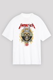 Metallica Baskılı Beyaz Unisex Oversize Tişört - Tshirt