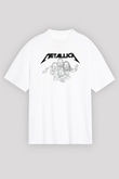 Metallica Baskılı Beyaz Unisex Oversize Tişört - Tshirt