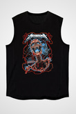 Metallica Baskılı Unisex Siyah Kolsuz Tişört - Tshirt