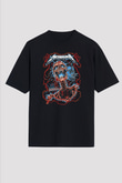 Metallica Baskılı Unisex Siyah Oversize Tişört - Tshirt