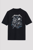 Metallica Baskılı Unisex Siyah Oversize Tişört - Tshirt
