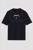 Metallica Baskılı Unisex Siyah Oversize Tişört - Tshirt